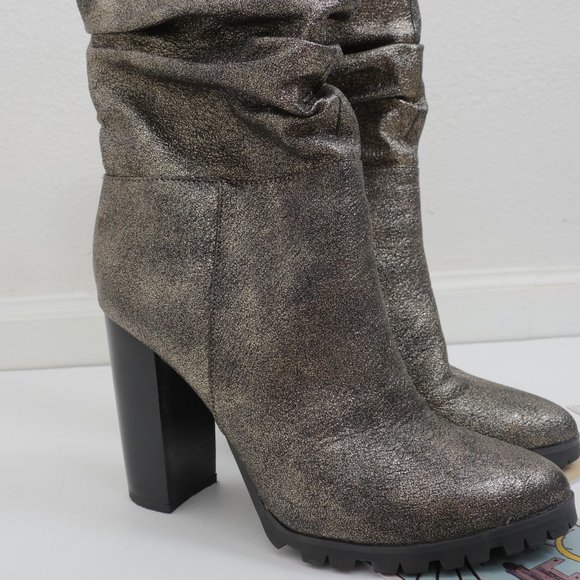 Katy Perry The Raina Slouchy Black Gold Metallic 4" Heel Size 7 Retro Boot - Picture 9 of 13